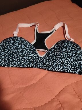 Pro Player Black & Light Blue Padded Racerback Sports Bra